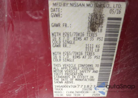 2016 Nissan Frontier Pro-4X/S/Sl/Sv из США, поврежденный, VIN 1N6AD0EV7GN771823